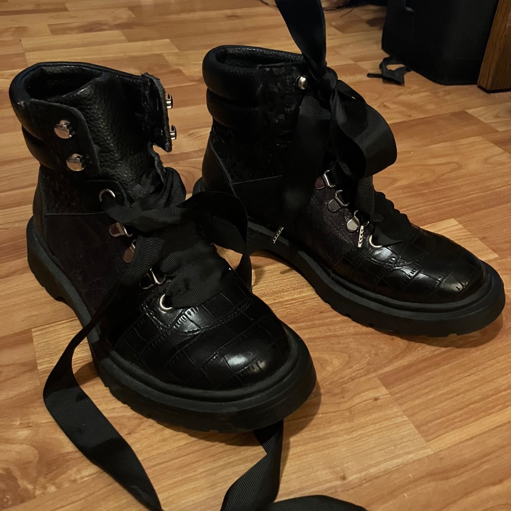 Black Irregular Choice Lace Up Ankle Boots Size 38